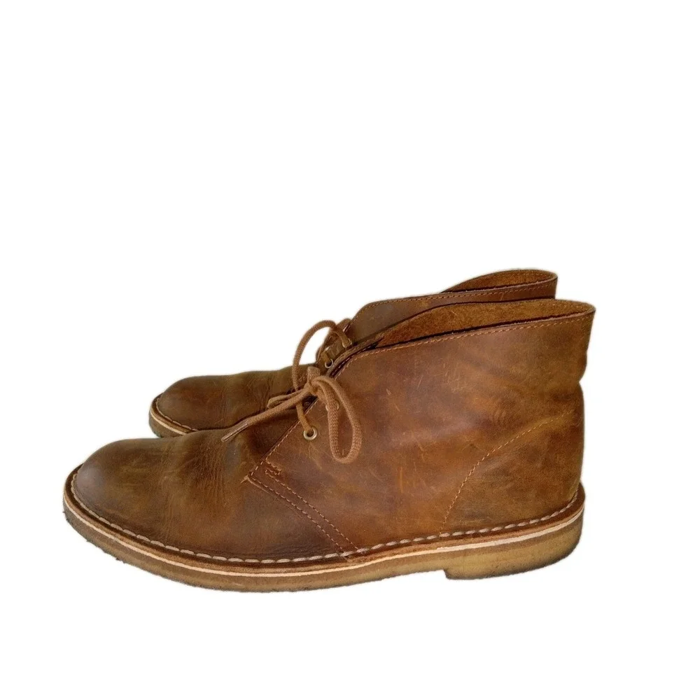 Clarks Collection Mens Size 9M Brown Leather Classic Desert Chukka Boots Shoe